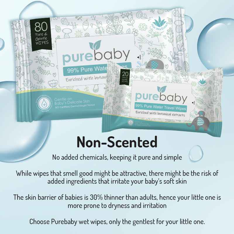Pure Baby 99% Pure Water Travel Wet Wipes Carton Deal (3x20sx24pk)