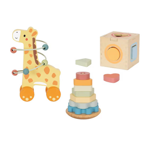 Tooky Toy Montessori Educative Learning Wooden 3 In 1 Box (Giraffe)