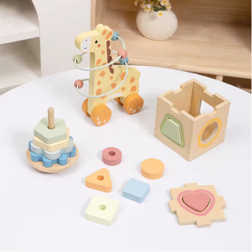 Tooky Toy Montessori Educative Learning Wooden 3 In 1 Box (Giraffe)
