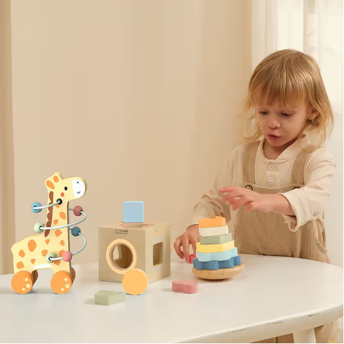 Tooky Toy Montessori Educative Learning Wooden 3 In 1 Box (Giraffe)