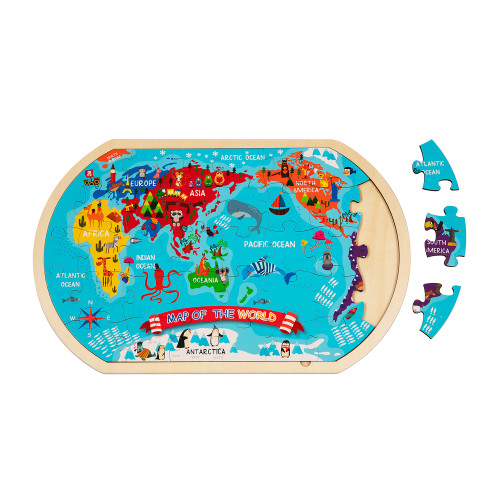 Tooky Toy Montessori Educative Learning Wooden World Map Puzzle Activity Toy