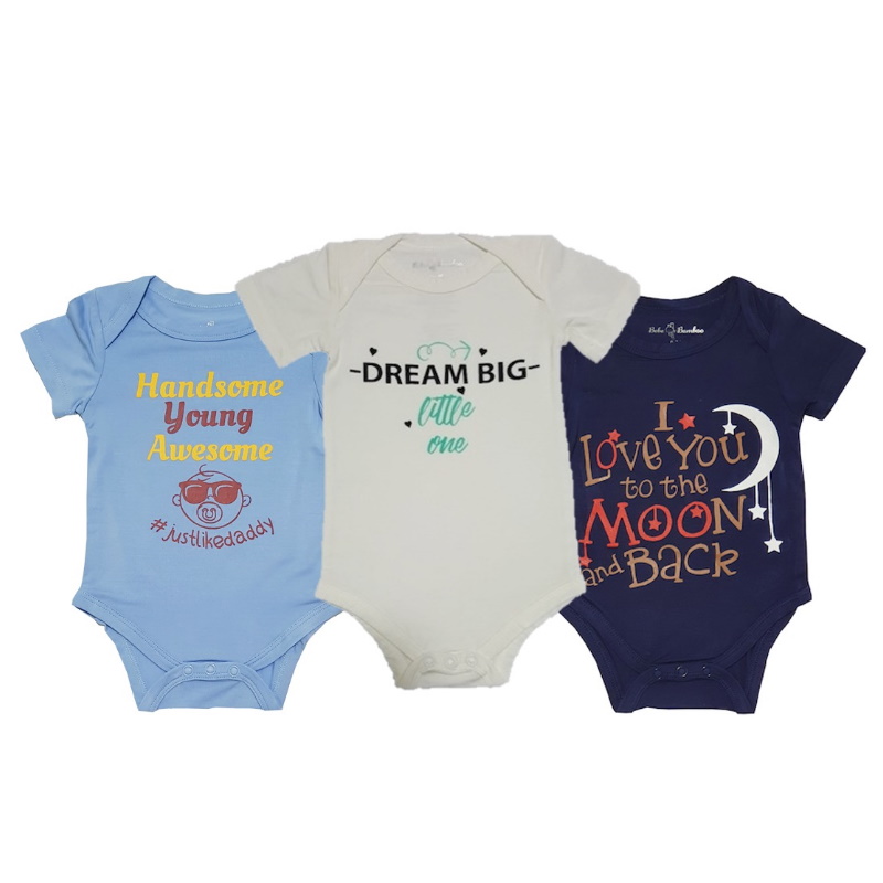 Bebe Bamboo Cute Saying Onesie (Handsome, Young, Awesome #justlikedaddy)