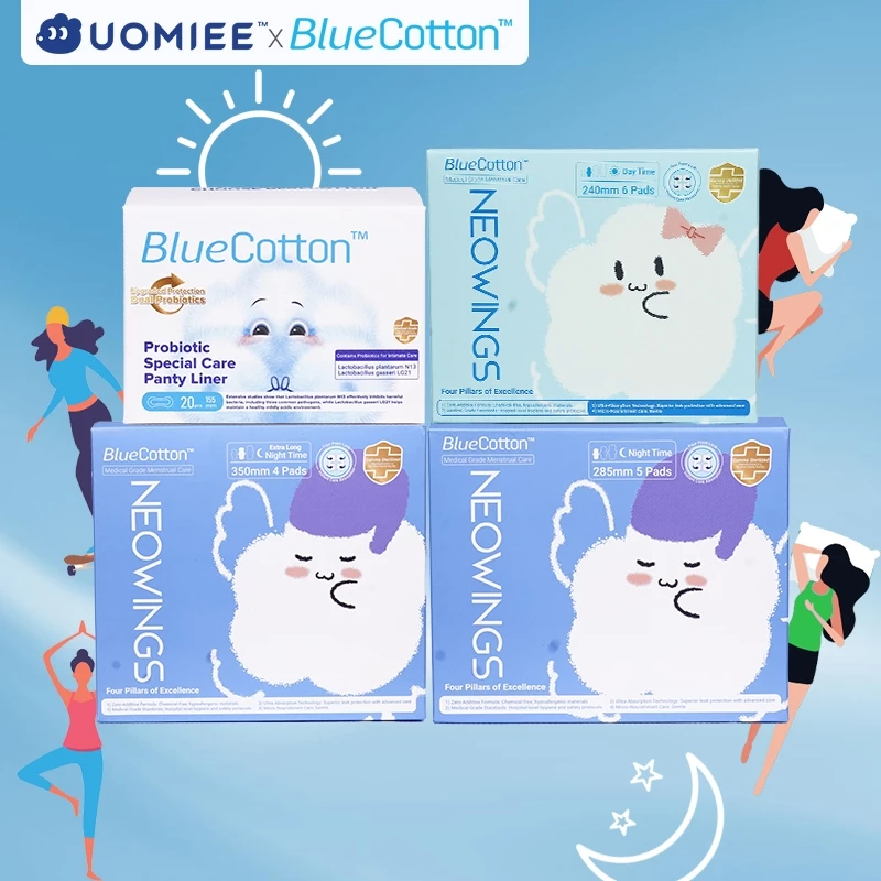 Uomiee Blue Cotton Daily & Night Time Sanitary Pads And Panty Liners