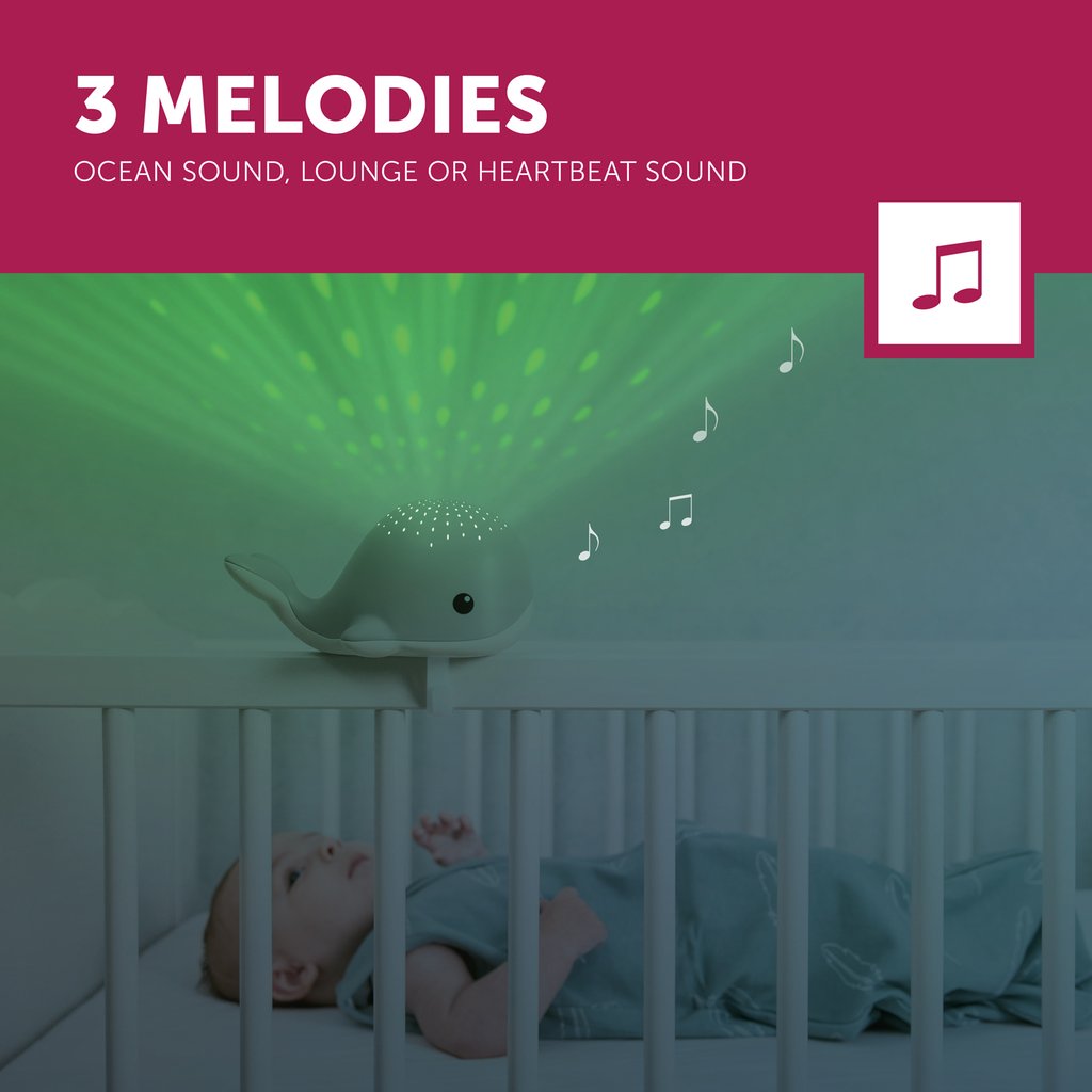 Zazu Bedtime Light Projector Sleep Soother With Melodies And Cry Sensor, Wally The Whale