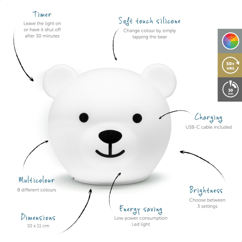 Zazu Bor The Bear Multicolour Rechargeable Nightlight