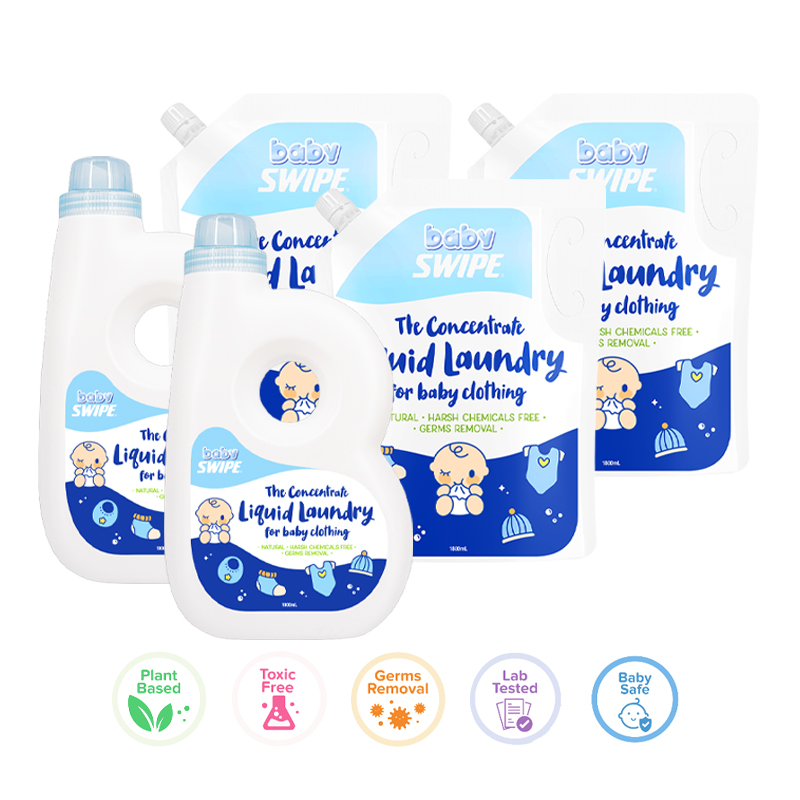 BabySWIPE The Concentrate Liquid Laundry Detergent For Baby Clothing Bundle (2 X 1L + 3 X 1.8L)