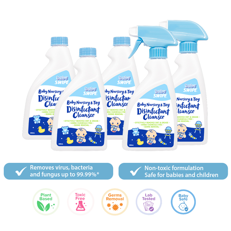 BabySWIPE Nursery & Toy Disinfectant Cleanser 500ml Bundle (2x Spray 500ml + 3x Refill 500ml + 1x Mini 50ml)